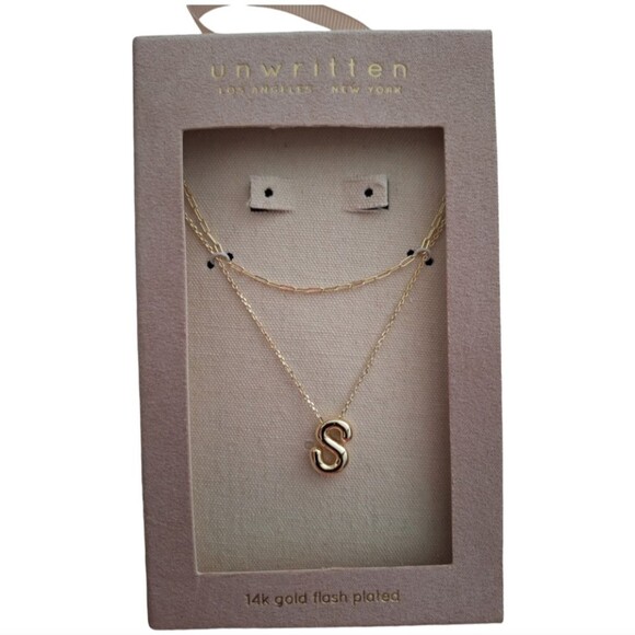 🎁14K Gold Flash-Plated Puff Initial (S) Layered Pendant Necklace - Picture 1 of 4